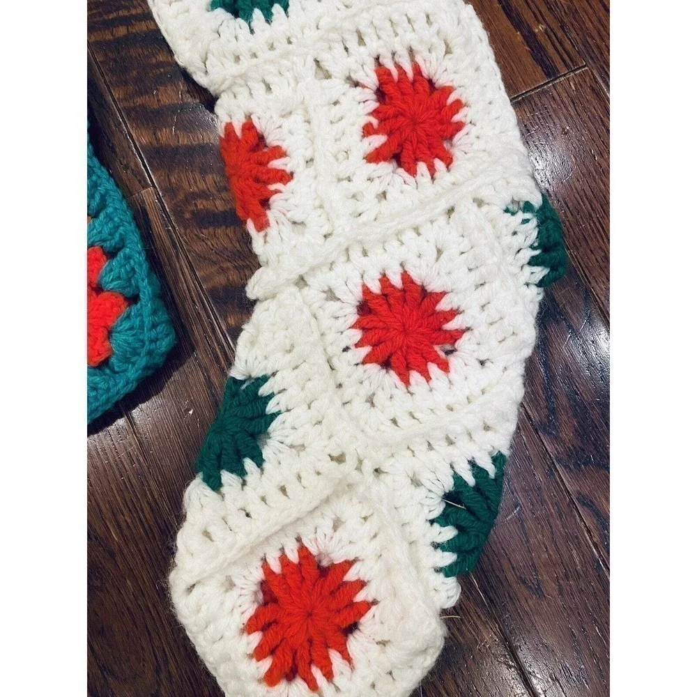 Set Granny Square Christmas Stockings Lot of 2 Grannycore Vintage Holiday Decor